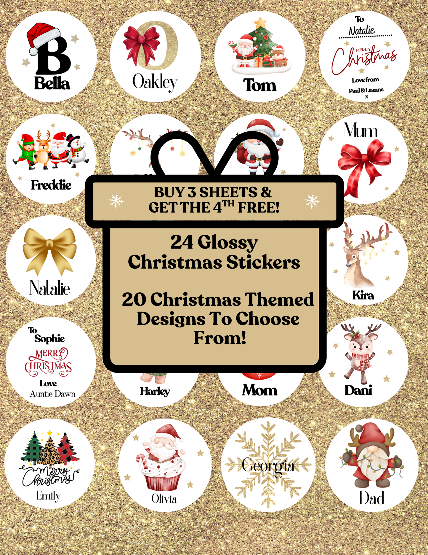 Personalised Glossy Christmas Stickers - 24 per sheet