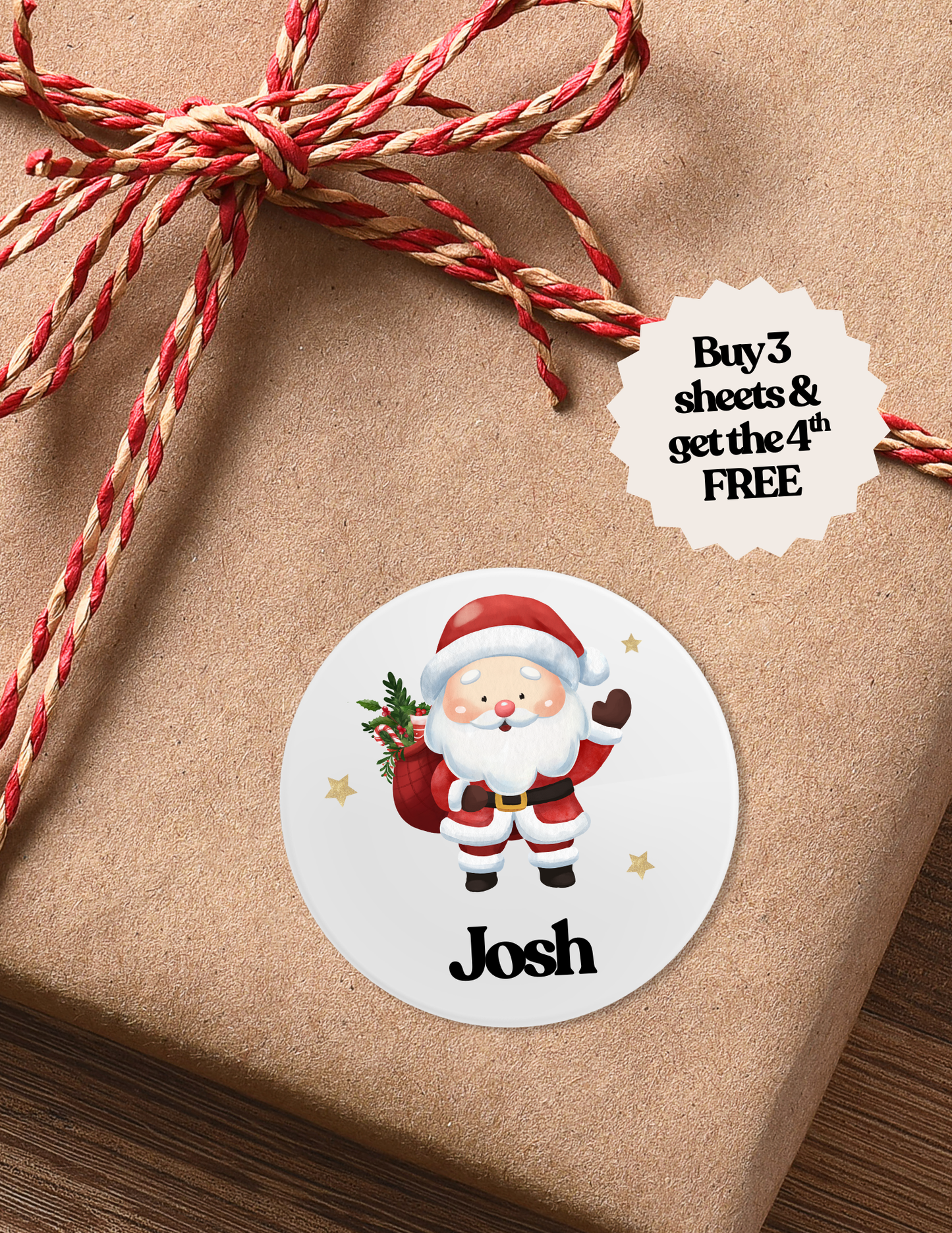 24 Personalised Santa Christmas Stickers