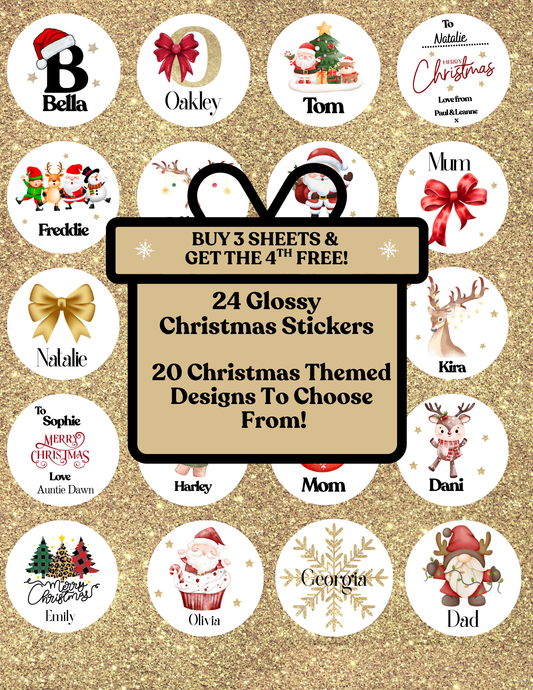 Personalised Glossy Christmas Stickers - 24 per sheet