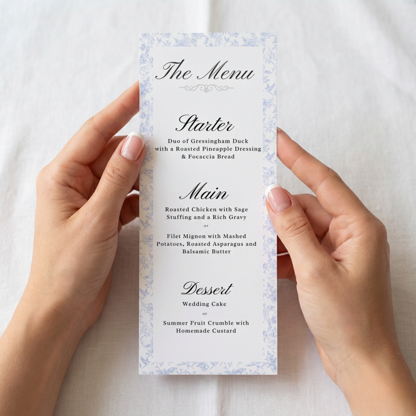 Vintage Blue Personalised Wedding Menu