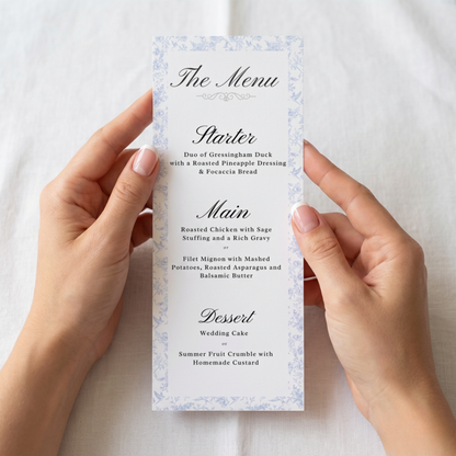 Vintage Blue Personalised Wedding Menu