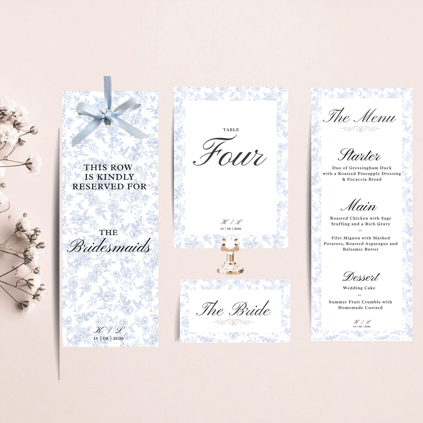 Vintage Blue Personalised Wedding Menu