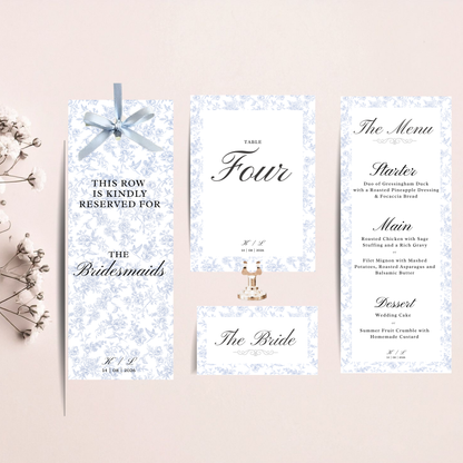 Vintage Blue Personalised Wedding Menu