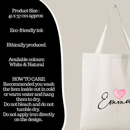 Personalised Heart Tote Bag