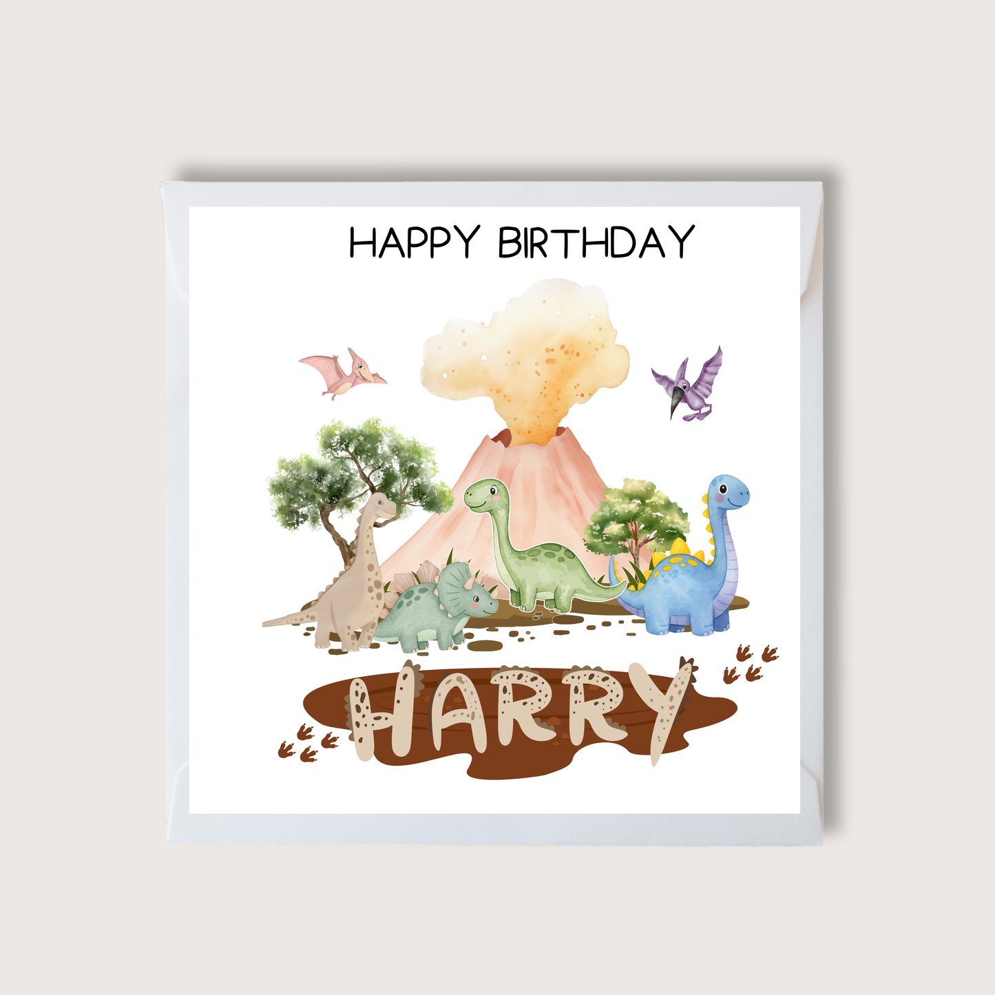 Dino Themed Happy Birthday Card