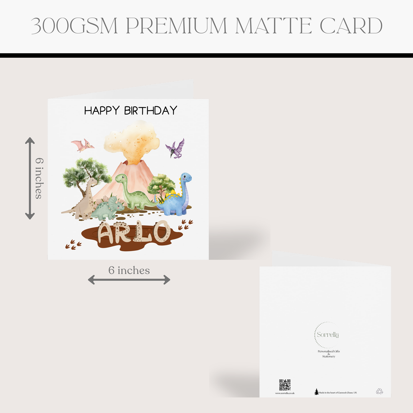 Dino Themed Happy Birthday Card