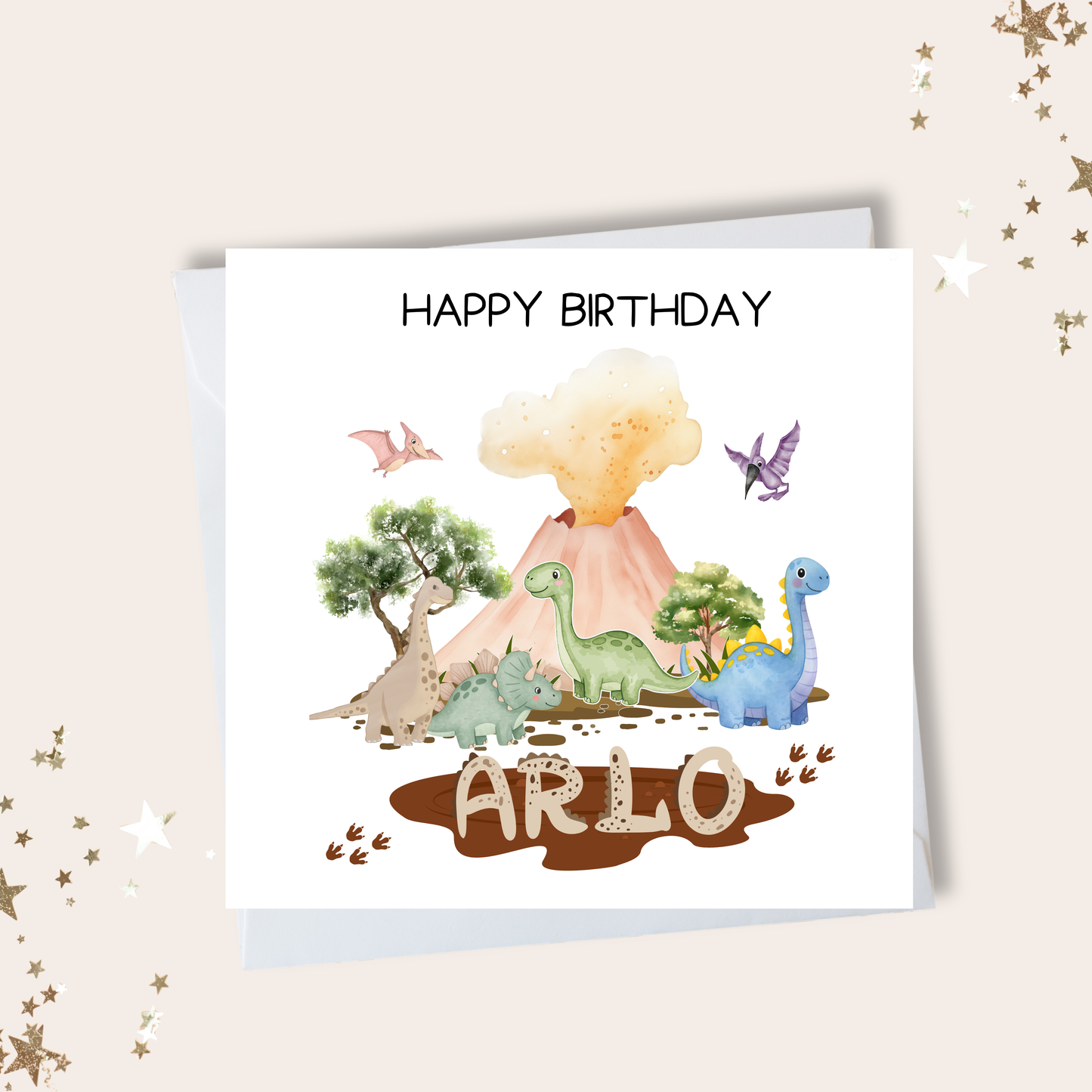 Dino Themed Happy Birthday Card