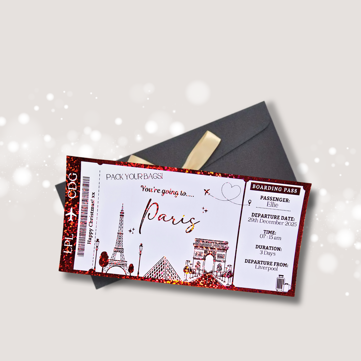Personalised Paris Boarding Pass Ticket