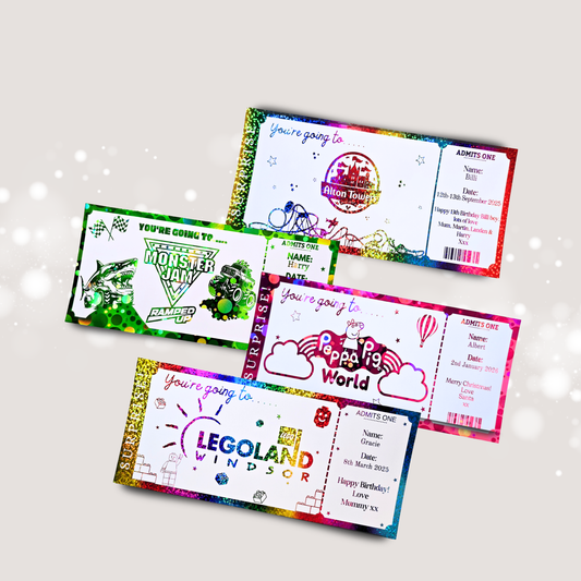 Personalised ticket for any day our theme park.
Includes details like logo, name, date and short message